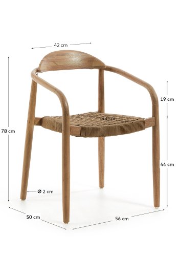 KAVE HOME Nina Tr�dg�rdsstol med Armst�d - Beige Rep och Naturlig akaciatr�