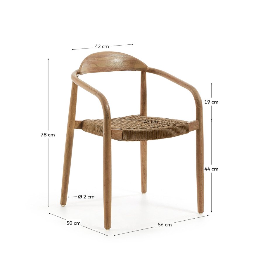 KAVE HOME Nina Tr�dg�rdsstol med Armst�d - Beige Rep och Naturlig akaciatr�