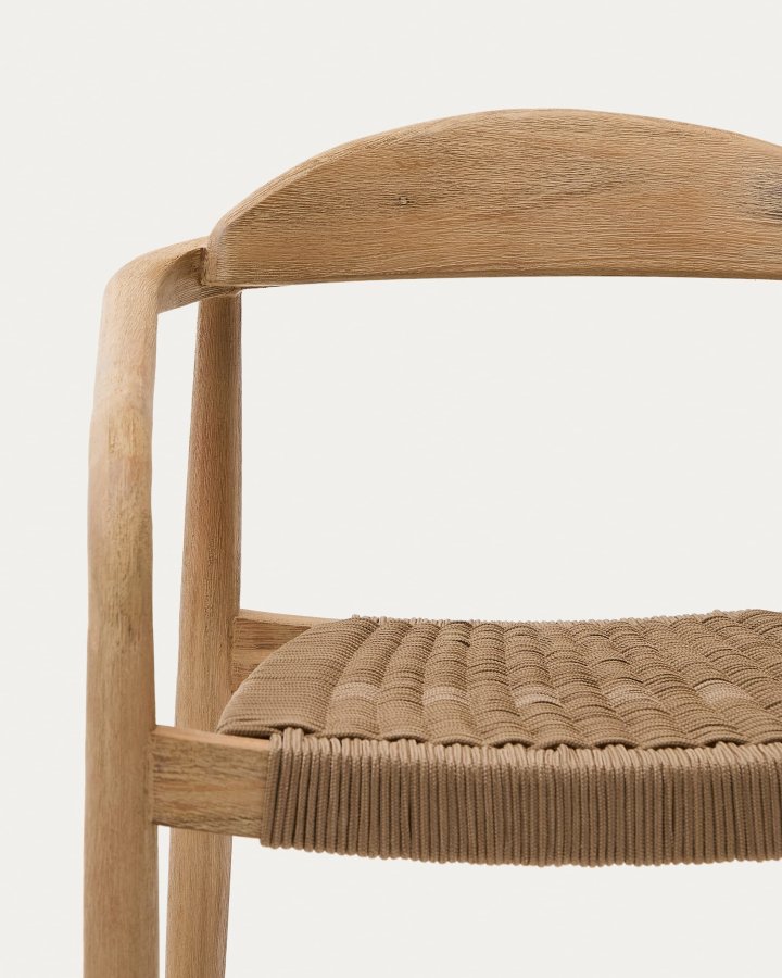 KAVE HOME Nina Tr�dg�rdsstol med Armst�d - Beige Rep och Naturlig akaciatr�