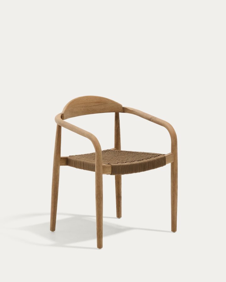 KAVE HOME Nina Tr�dg�rdsstol med Armst�d - Beige Rep och Naturlig akaciatr�