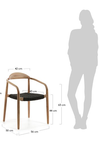 KAVE HOME Glynis lenestol - mrk gr/naturlig polyester/eukalyptus tre, med armlener