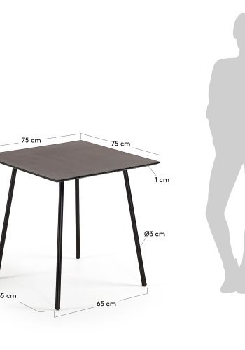 KAVE HOME firkantet Ulrich salongbord - svart polysement og stl (75x75)