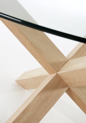 KAVE HOME Lotus rundt spisebord i glass (: 120 cm), med ben i massiv eik