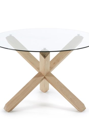 KAVE HOME Lotus rundt spisebord i glass (: 120 cm), med ben i massiv eik