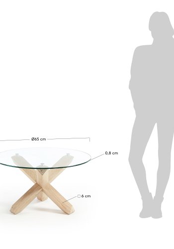 KAVE HOME salongbord i lotustre, rundt - klart glass og hvitkalket eik (65)