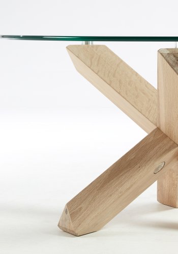 KAVE HOME salongbord i lotustre, rundt - klart glass og hvitkalket eik (65)