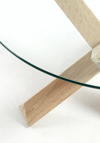 KAVE HOME salongbord i lotustre, rundt - klart glass og hvitkalket eik (65)