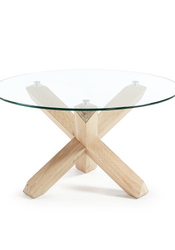 KAVE HOME salongbord i lotustre, rundt - klart glass og hvitkalket eik (65)