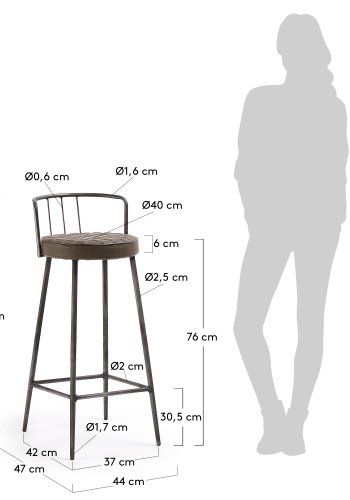 KAVE HOME Tiva barstol - brunt syntetisk skinn og stl 