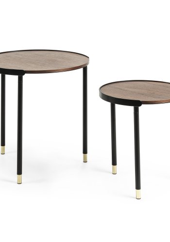 KAVE HOME Aliner sidebord - brun/svart valnttfinish/metall, rundt (sett med 2)