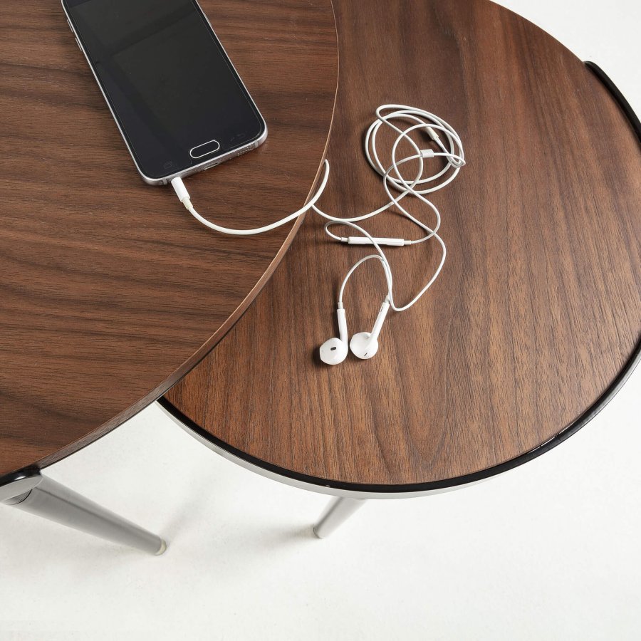 KAVE HOME Aliner sidebord - brun/svart valnttfinish/metall, rundt (sett med 2)