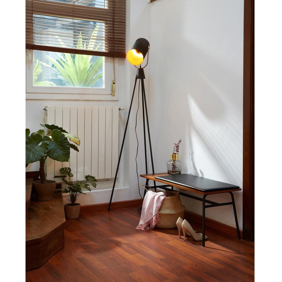 KAVE HOME Arabella benk - brun/svart valnttfinish/syntetisk skinn og metall, rektangulr (100x40)