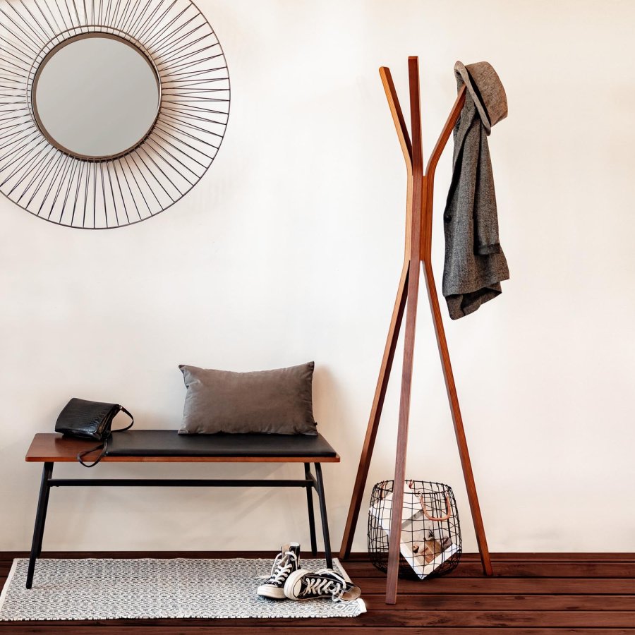 KAVE HOME Arabella benk - brun/svart valnttfinish/syntetisk skinn og metall, rektangulr (100x40)