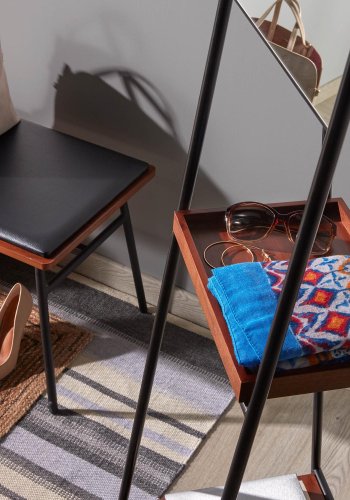 KAVE HOME Arabella benk - brun/svart valnttfinish/syntetisk skinn og metall, rektangulr (100x40)