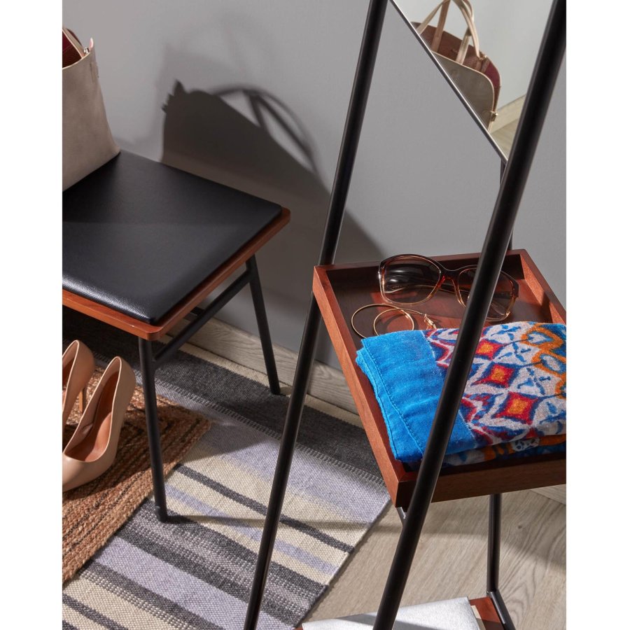 KAVE HOME Arabella benk - brun/svart valnttfinish/syntetisk skinn og metall, rektangulr (100x40)