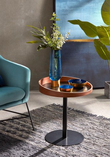 KAVE HOME Karlin sidebord - brun valnttfinish og metall, rundt (46)