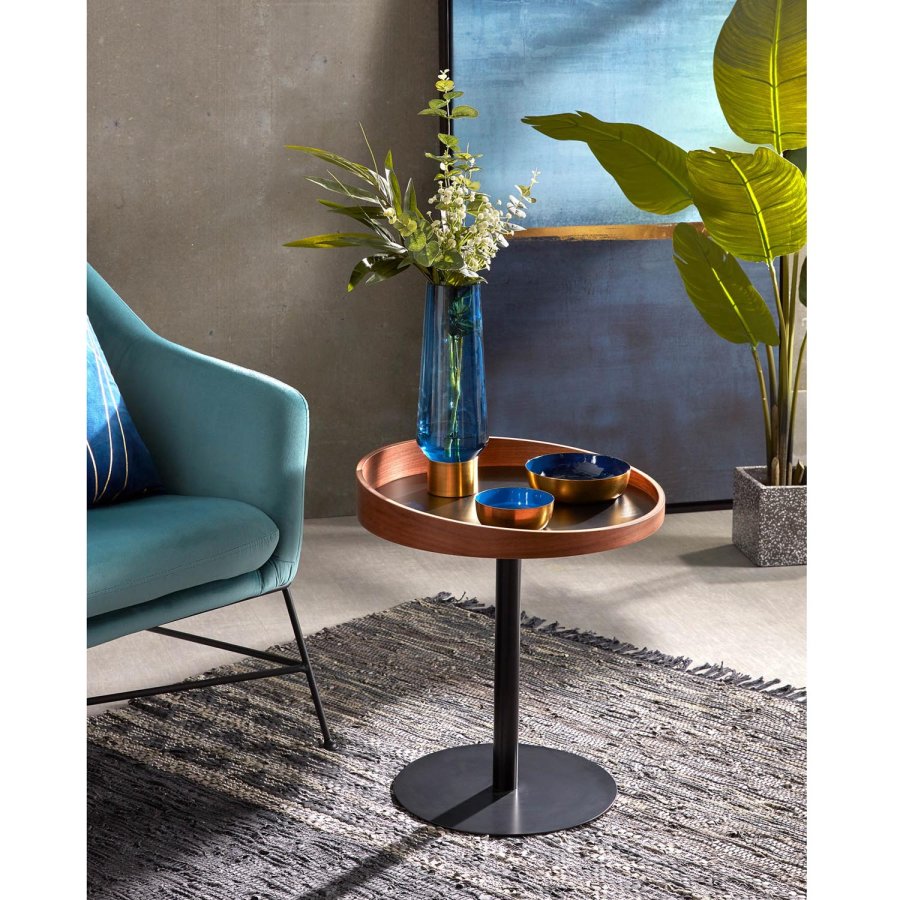 KAVE HOME Karlin sidebord - brun valnttfinish og metall, rundt (46)