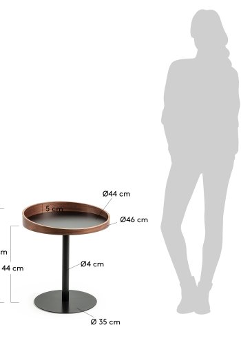 KAVE HOME Karlin sidebord - brun valnttfinish og metall, rundt (46)