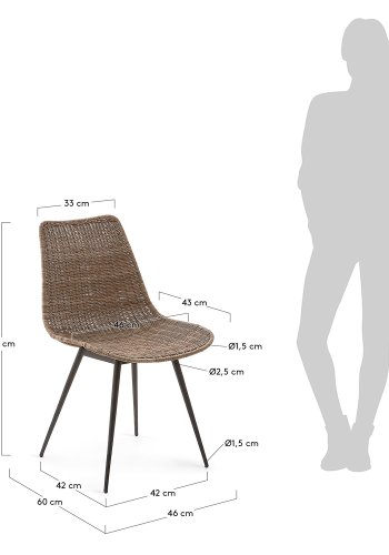 KAVE HOME Lika matbordsstol - naturrotting och svart st�l