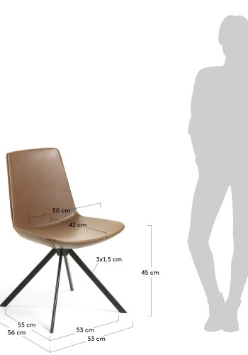 KAVE HOME Zeva spisestuestol - brunt syntetisk skinn og sort stl