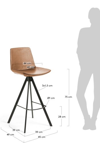 KAVE HOME Zast barstol - lysebrunt/svart syntetisk skinn/stl 