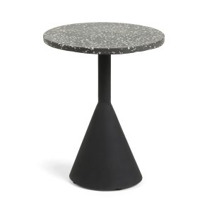 KAVE HOME Melano runt sidobord - svart terrazzo / metall (40)