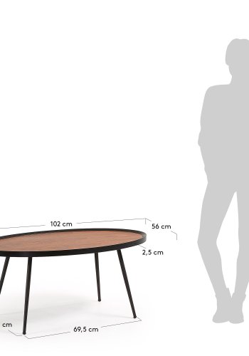 KAVE HOME Kamelia sofabord - brun/svart valnttfinish/metall, oval (102x56)