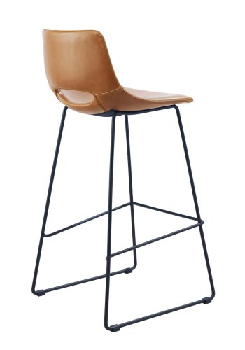 KAVE HOME Zahara barkrakk, med ryggsttte og fotsttte - brunt syntetisk skinn og svart stl