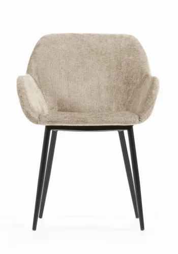 KAVE HOME Konna spisebordsstol, med armlener - beige chenille og sort stl