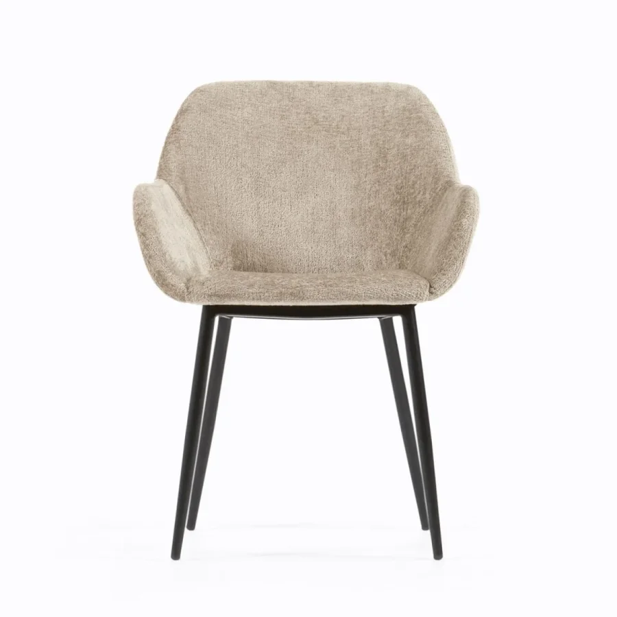 KAVE HOME Konna spisebordsstol, med armlener - beige chenille og sort stl