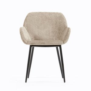 KAVE HOME Konna spisebordsstol, m. armln - beige chenille og sort stl