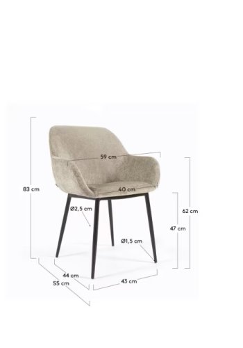 KAVE HOME Konna spisebordsstol, med armlener - beige chenille og sort stl