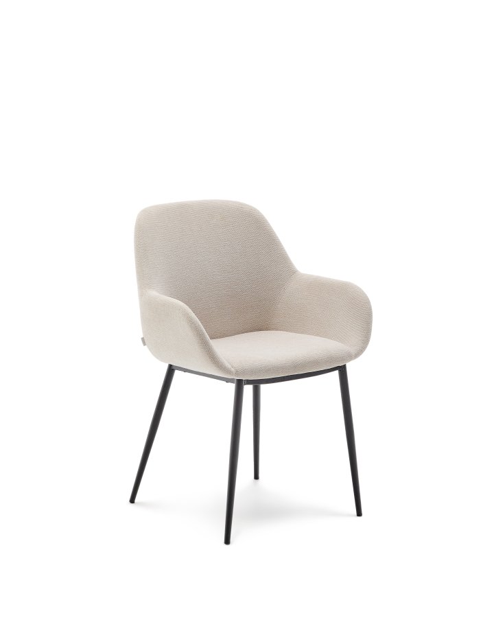 KAVE HOME Konna stol i beige og stlben i lakkert svart finish