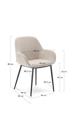 KAVE HOME Konna stol i beige og stlben i lakkert svart finish