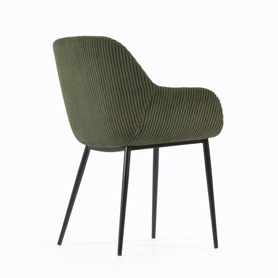 KAVE HOME Konna spisebordstol, med armlener - mrkegrnn kordflyel og sort stl