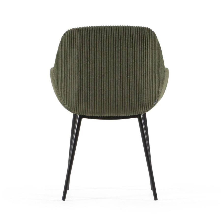 KAVE HOME Konna spisebordstol, med armlener - mrkegrnn kordflyel og sort stl