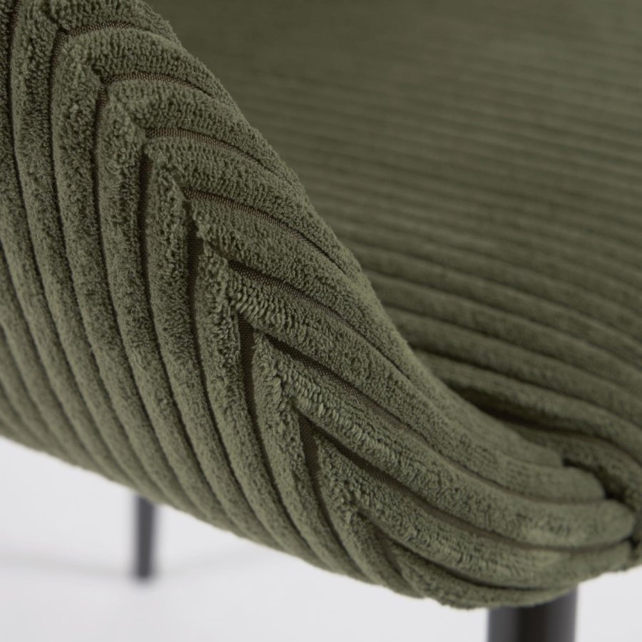 KAVE HOME Konna spisebordstol, med armlener - mrkegrnn kordflyel og sort stl