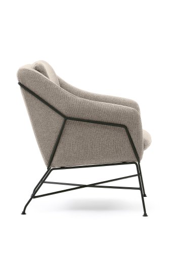 KAVE HOME Brida lenestol, med armlener - beige stoff og sort stl