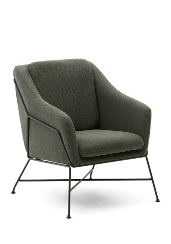 KAVE HOME Brida lenestol, med armlener - grnt stoff og sort stl