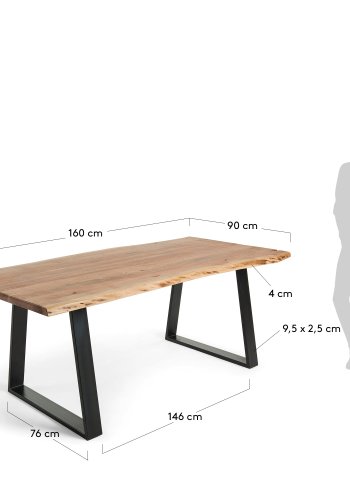 KAVE HOME Sono spisebord - naturlig/svart akasietre/metall, rektangulrt (160x90)