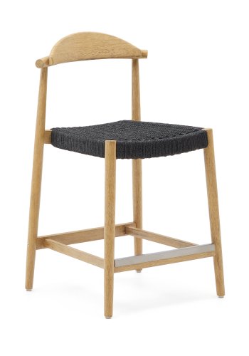 KAVE HOME Nina barkrakk, med ryggsttte og fotsttte - svart tau og naturlig akasietre (H:62)