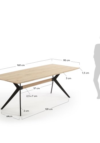 KAVE HOME Ametyst spisebord, rektangulrt - hvitkalket eikefiner og sort stl (160x90)