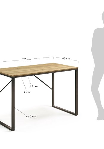 KAVE HOME Lisbet skrivebord - naturlig/svart MDF/metall, rektangulr (120x60)