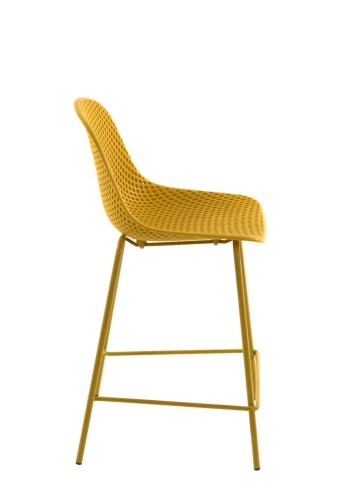 KAVE HOME Quinby udendrs barstol, m. rygln og fodsttte - gul polypropylen og stl