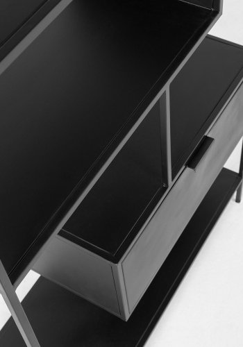 KAVE HOME Shantay bokhylle, med skuff - svart stl (H:168cm x80cm x 31cm)