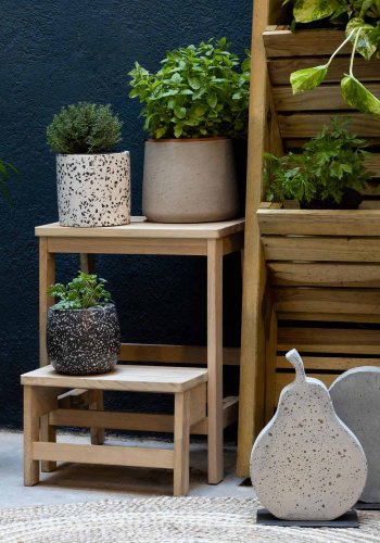 KAVE HOME rektangulr Nell fotskammel med trinn - naturlig bjrketre