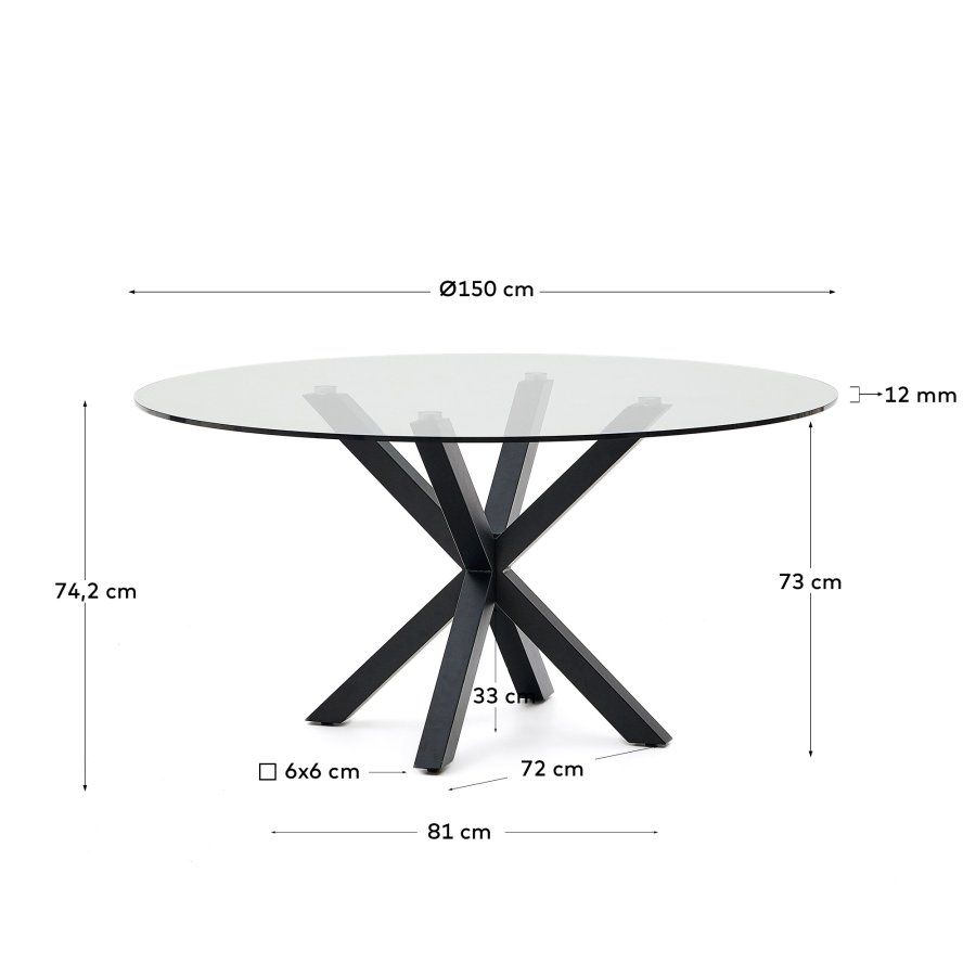 KAVE HOME Argo rundt glassbord og stlben i treimitasjon 150 cm
