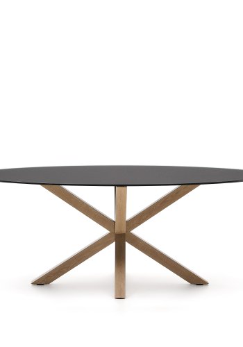 KAVE HOME Argo ovalt bord i matt svart glass og stlben med treeffekt 200 x 100 cm
