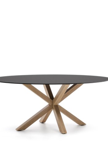 KAVE HOME Argo ovalt bord i matt svart glass og stlben med treeffekt 200 x 100 cm