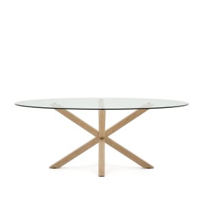 KAVE HOME Argo spisebord, oval - klar glas og stl med trfinish (200x100)